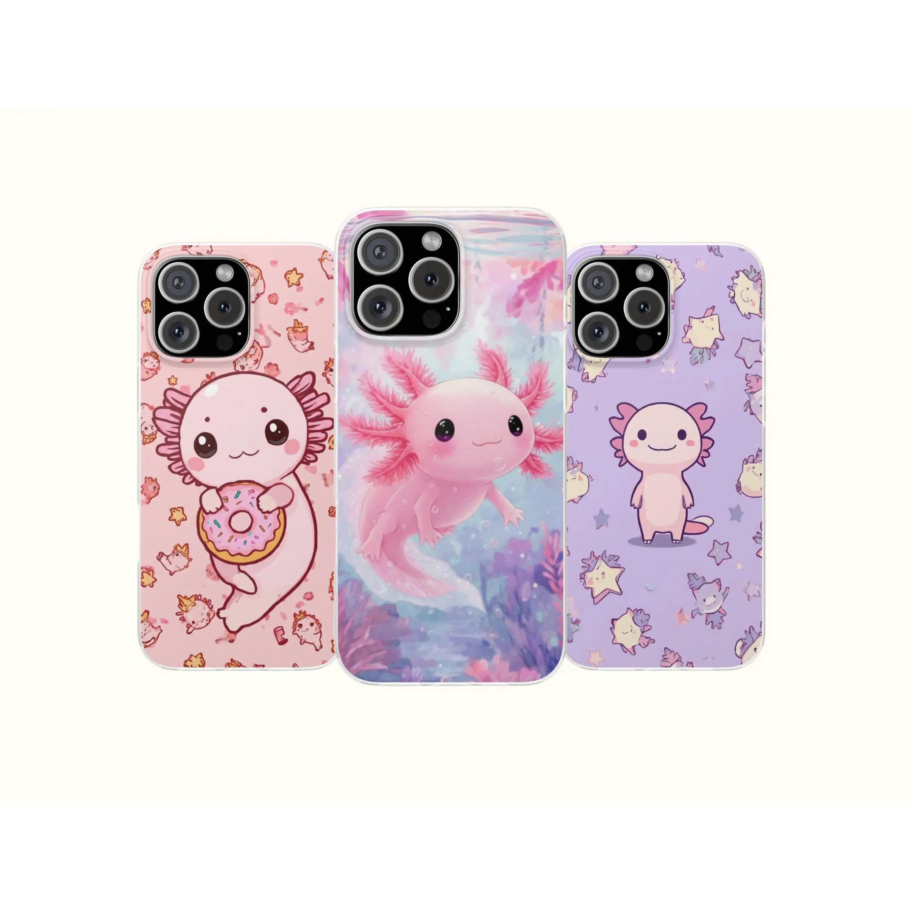 Axolotl Phone Case, Cute Kawaii Pink Salamander Art Sea Life Cover Suitable for iPhone 17-11 Pro Max/Plus and  Samsung Galaxy S23-25