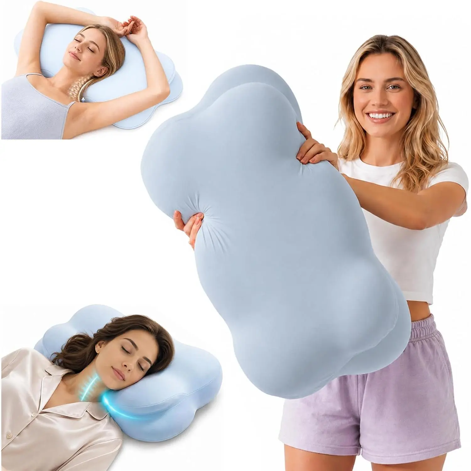 Cloud for Sleeping, Ergonomic Cervical Align Pillow, Cooling Breathable Neck Pillow for Neck Pain Relief, Side Back Stomach Sleepers, Nap Travel