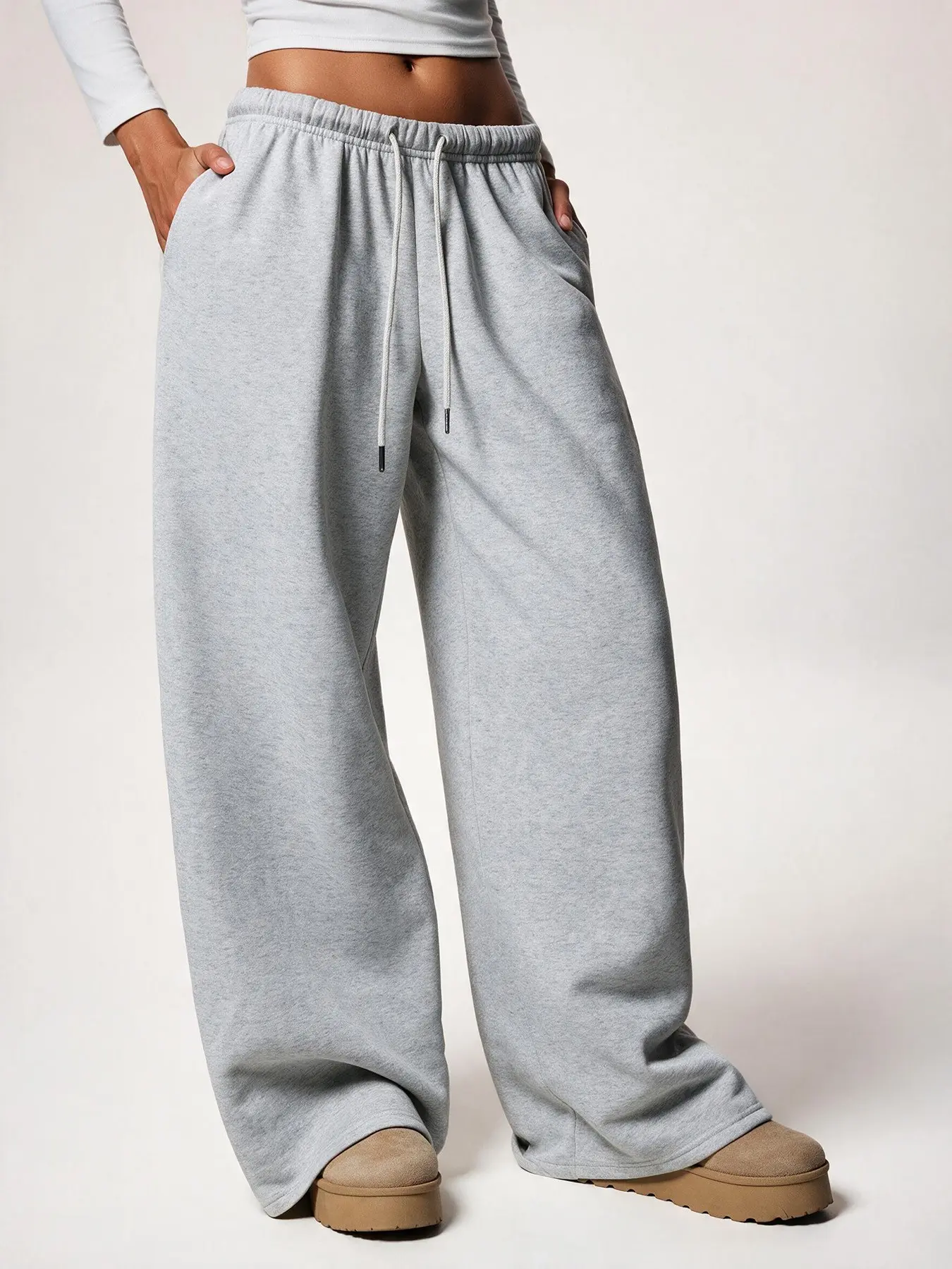 Heather Grey Drapey Soft Comfort Fabric Y2K Athleisure Drawstring Low Rise Baggy Wide Leg Straight Leg Loose Fit Casual Streetwear Daily Loungewear Outdoor Walking Workout Relaxed Fit Lightweight Breathable Trendy Aesthetic Women Fashion Sweatpants