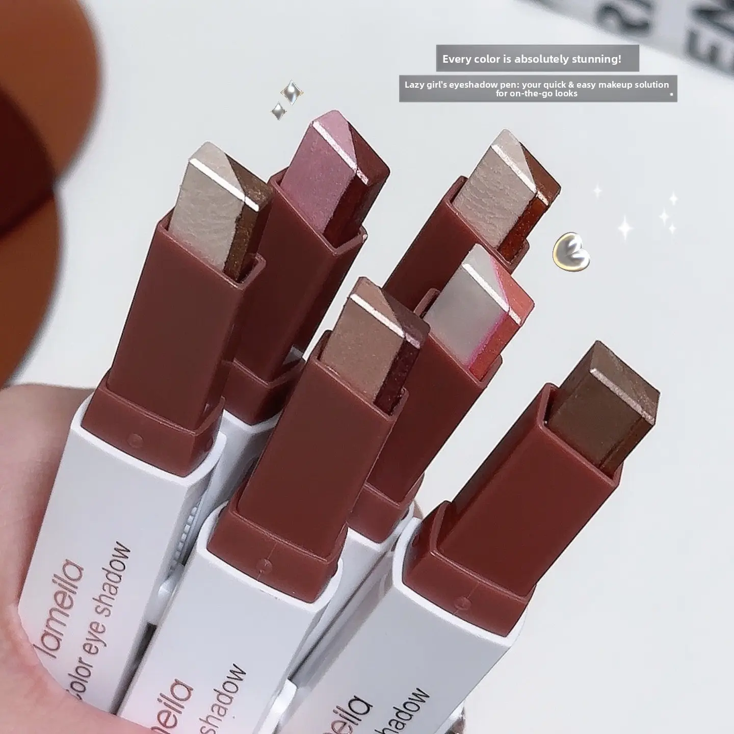 6pcs Two-Tone Pearl Eyeshadow Sticks, Waterproof, Sweatproof, No Smudge, Long-Lasting, Vibrant Coral & Nude Colors, Dramatic Eye Makeup