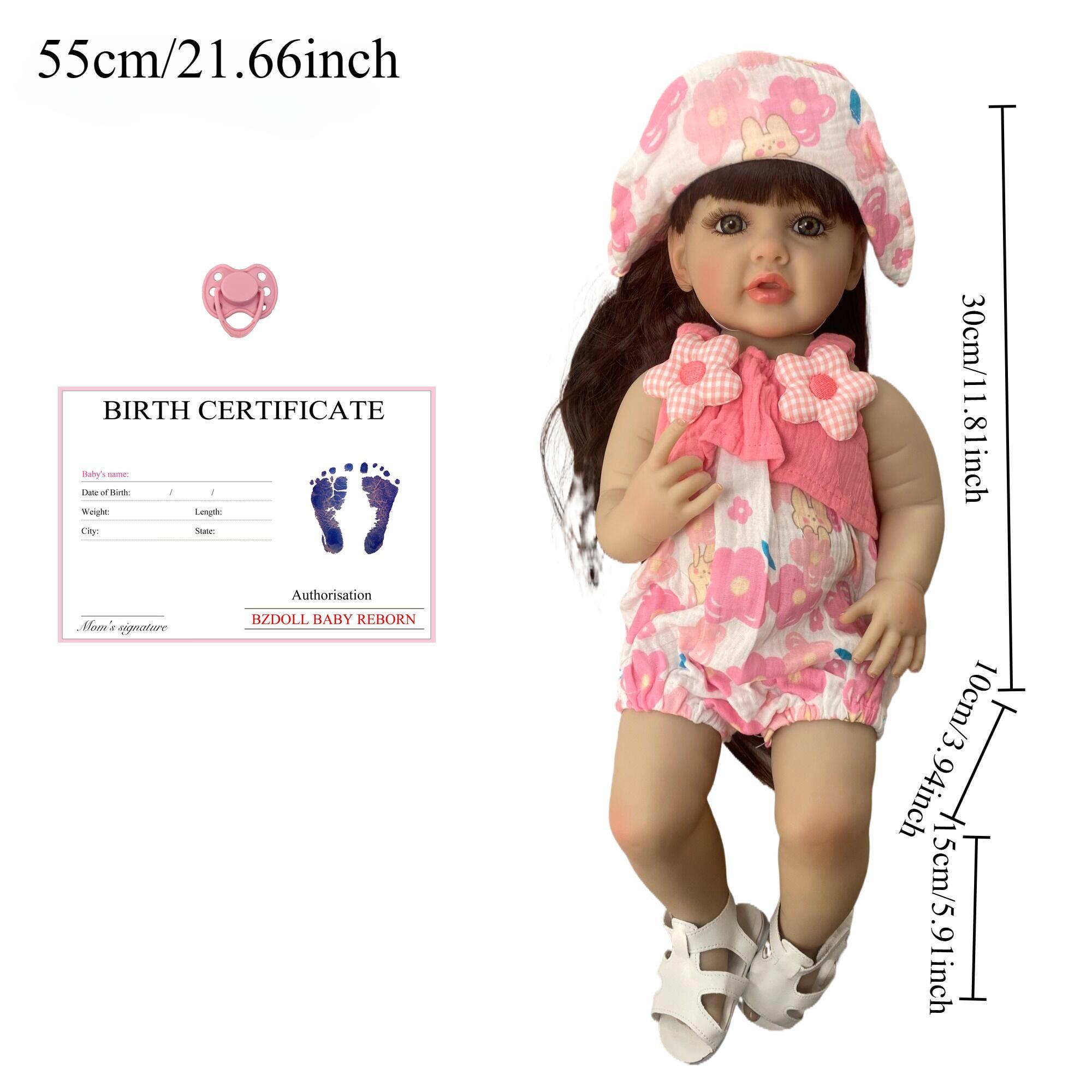22 Inch Reborn Baby Doll, Lifelike Full Soft Vinyl Reborn Baby with Pacifier, Bottle, Diaper, Hat and Clothes Set, Birthday Gift, Kids Toys, Cute Clothes Dolls