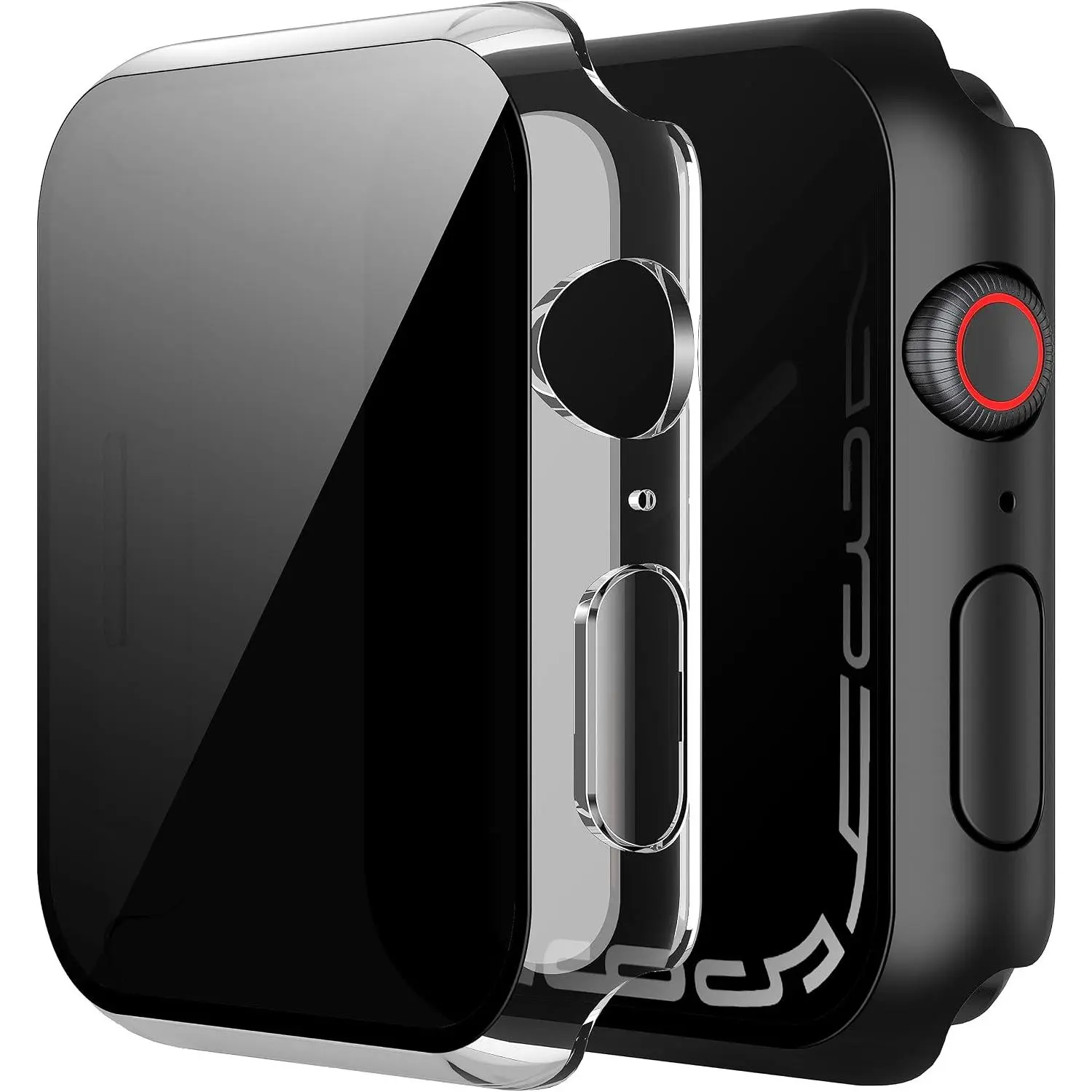 Case with Screen Protector for 45mm  Watch Series 9/8/7 | 2-Pack Cover with Tempered Glass for 9/8/7, Scratch Resistant Protection, 1 Black + 1 Transparent