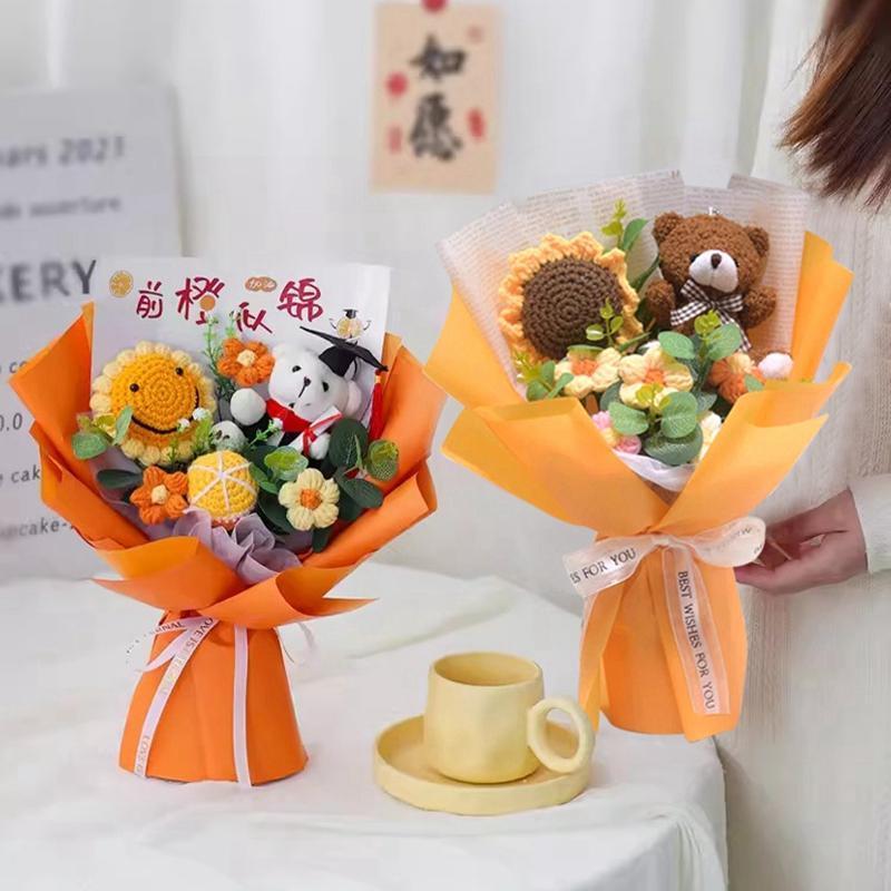 Crochet Flowers Graduation Flower Bouquet Eternal Flower Wedding Guests Gift Woven Sunflower Mother's Day Gifts