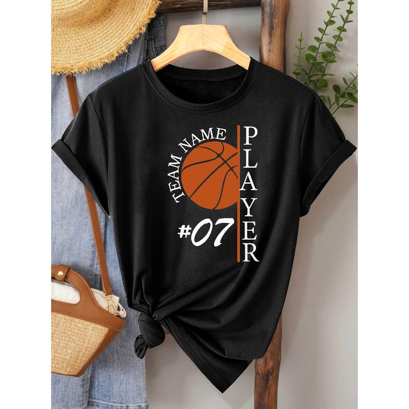 Personalized Short-Sleeve Basketball T-Shirt for Women - a Casual Round Neck Top That Is Machine Washable And Suitable for All Seasons, Perfect for Everyday Comfort