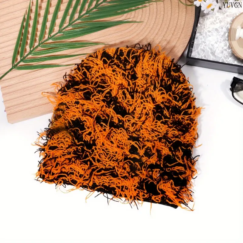 Y2K Shaggy Distressed Fringe Knit Beanie, Soft Thick Fluffy Textured Skull Cap, Unisex Warm Versatile Cold‑weather Headwear for Daily Outdoor Outfits