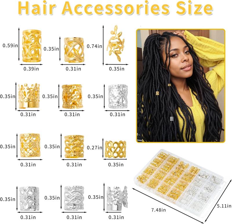 220 Pcs Gold Hair Jewelry for Braids, 12 Styles Gold and Silver Hair Accessories Cuff for Braids and Dreadlocks, Adjustable Metal Rings Cuffs Clips for Dreadlock Accessory Jewelry Decorations