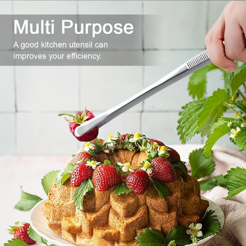 2pcs Extra-Long Stainless Steel Kitchen Tweezers - 12 Inch Fine Tongs for Cooking, Baking, BBQ, Pet Feeding & Food Preparation - Durable, Easy to Clean, Ideal for Home & Professional Kitchens, Kitchen Tongs, Baking Essentials, Sleek Metallic Finish, Easyc