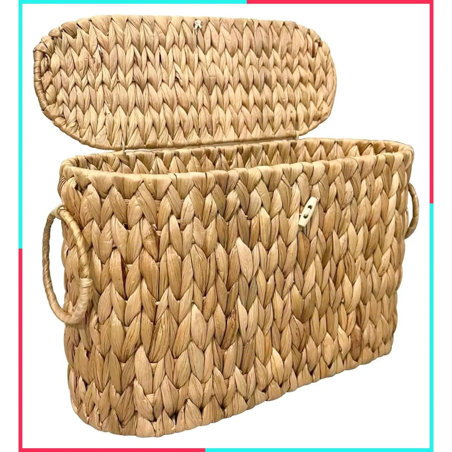 Toilet Paper Basket with Lid, Hand-Woven Natural Water Hyacinth Wicker Basket for Bathroom Storage, Holds Up to 6 Mega Rolls, Decorative Rattan Bathroom Decor Accessories