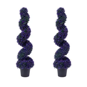 Set of 2 Artificial Spiral Topiary Trees 120cm – Durable Faux Greenery for Home Décor – Indoor & Outdoor Use – Includes Plastic Pots – Elegant Spiral Shape