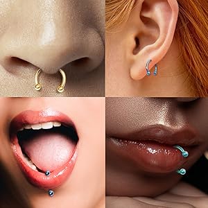 Sanfenly 48Pcs 14G Stainless Steel Horseshoe Nose Septum Rings Piercing Jewelry Cartilage Helix Tragus Earring Hoop Eyebrow Lip Hoop Piercing Ring for Women Men 6mm 8mm 10mm 12mm Beads Gold