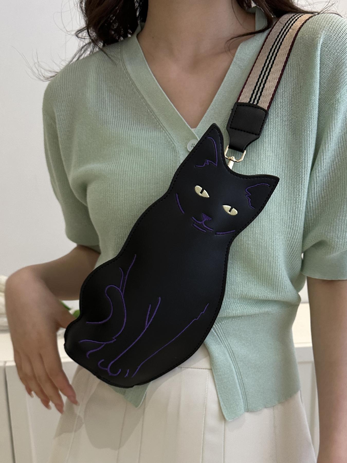 Women's  Cute Cat Design Zipper Fanny Pack, Novelty Animal Design Sling Bag for Daily Used, Casual Trendy Versatile High-quality Daily Commuting Bag, Casual Waist Bag, Zipper Belt Bag, Casual Bum Bag, Fashion Waist Packs