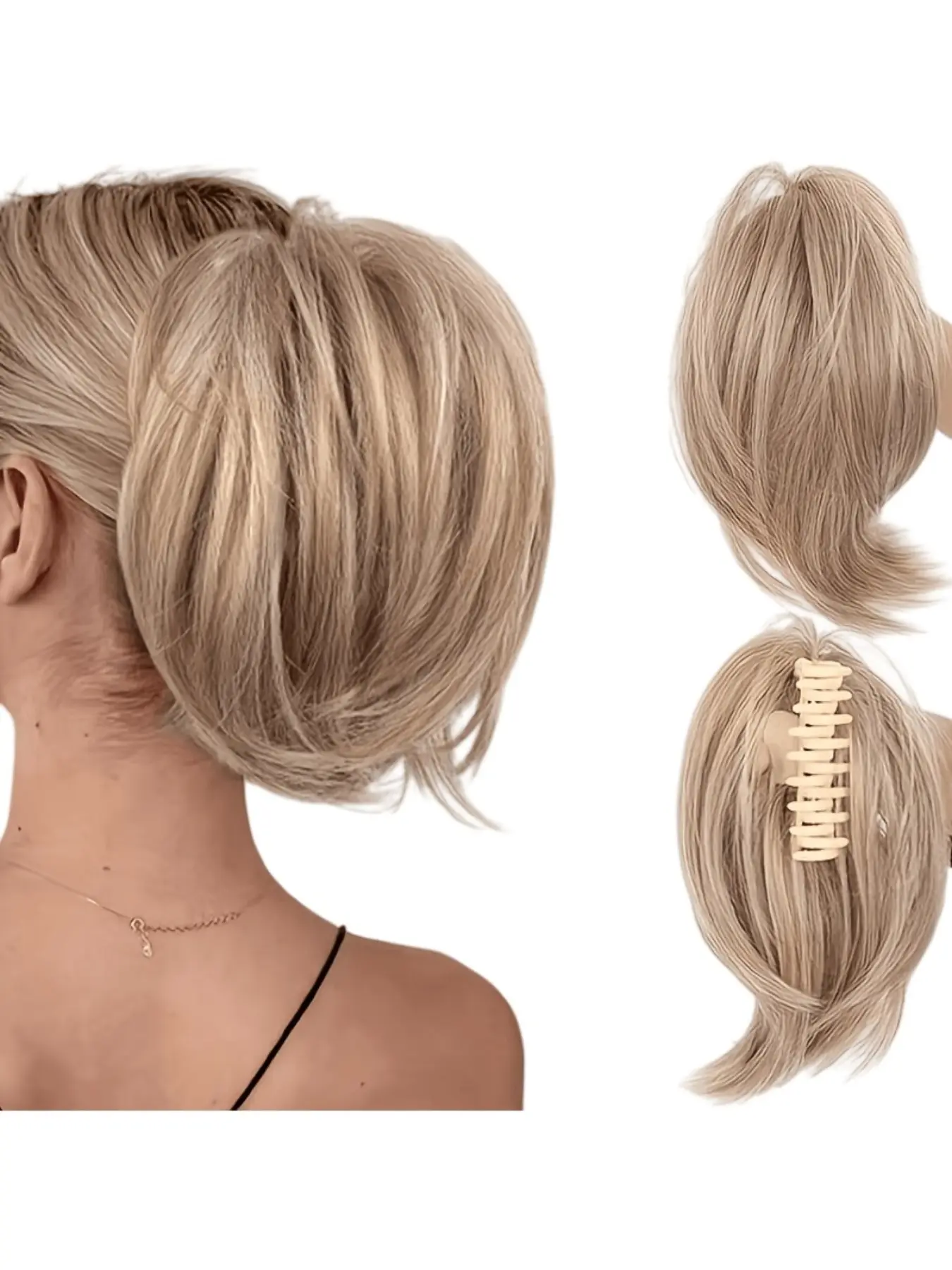 Heat-Resistant Wigs, Heat-Protective Bun Clips, Synthetic Hair, Trendy hairstyles, women can easily style bouncy buns with elastic headbands, claw clips, and hairpieces, short straight ponytail hair extensions, perfect for any hair type and skin tone