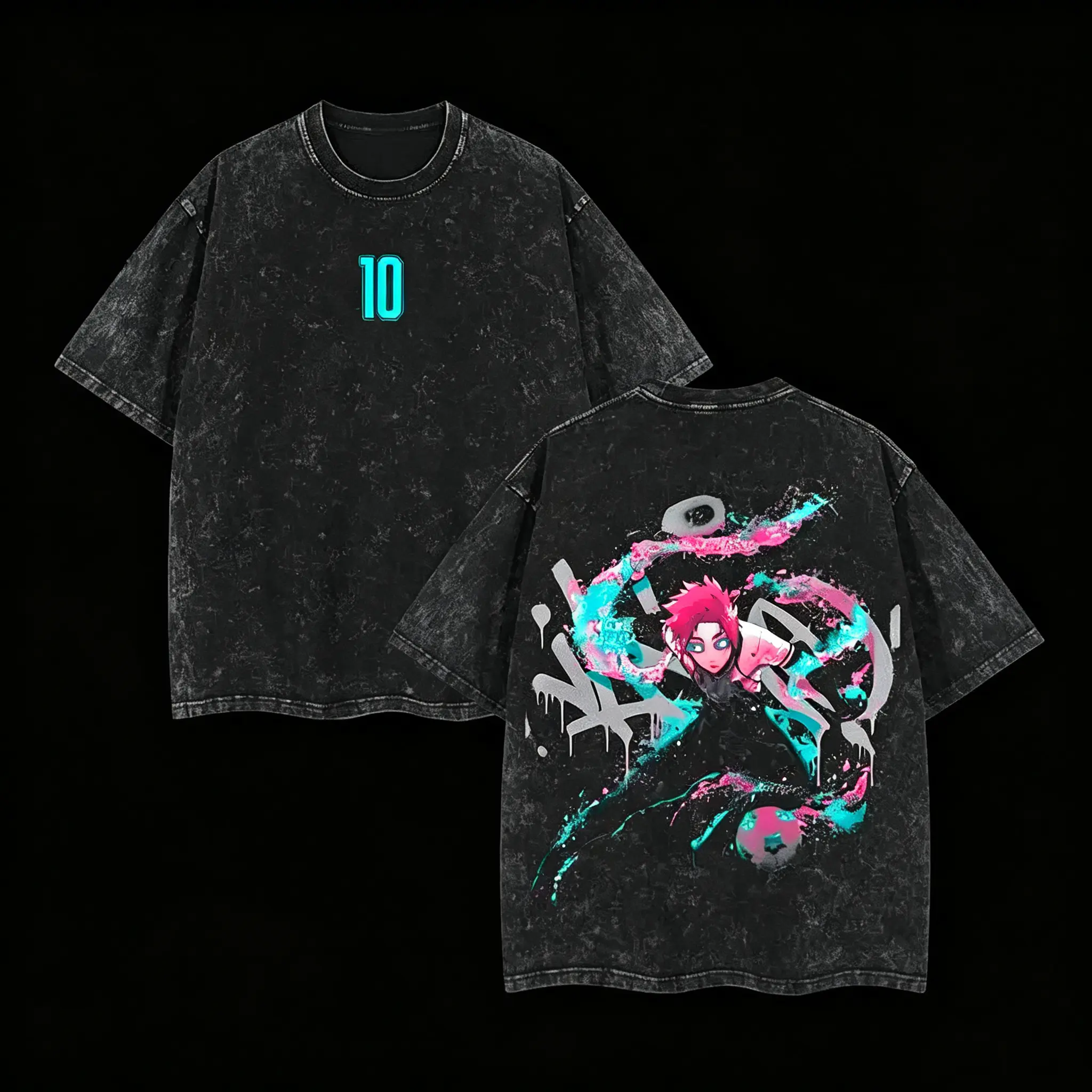 Vintage Acid Washed Blue Lock Oversized T Shirt Unisex Loose Cotton Short Sleeve Retro Distressed Black Anime Streetwear Grunge Sports Manga Merch Birthday Gift for Blue Lock Otaku Fans Teen Harajuku Hip Hop Daily Outfit