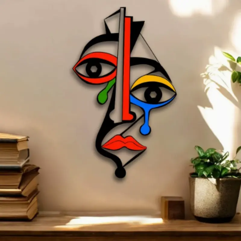 Picasso-Inspired Acrylic Wall Sculpture, Vibrant Abstract Cubist Face, Home Decor for Living Room, Bedroom, Office, Perfect Gift