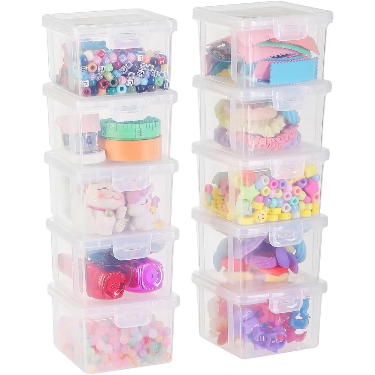 10-Pack Small Square Clear Stackable Plastic Containers with Lids, Storage Organizer for Bead Craft Stickers Jewelry & Other Small Items