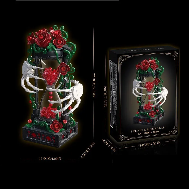 Gothic Dark Rose Skull Hand Violin Cross Building Blocks Adult Collectible Decoration DIY Toy