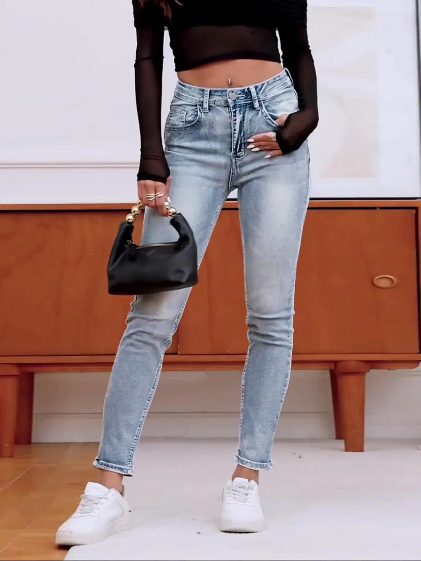 Low Waist Light Blue Slim Fit Boyfriend Pants, Comfortable and Stylish, Perfect for Casual Wear, Ideal for Daily Use