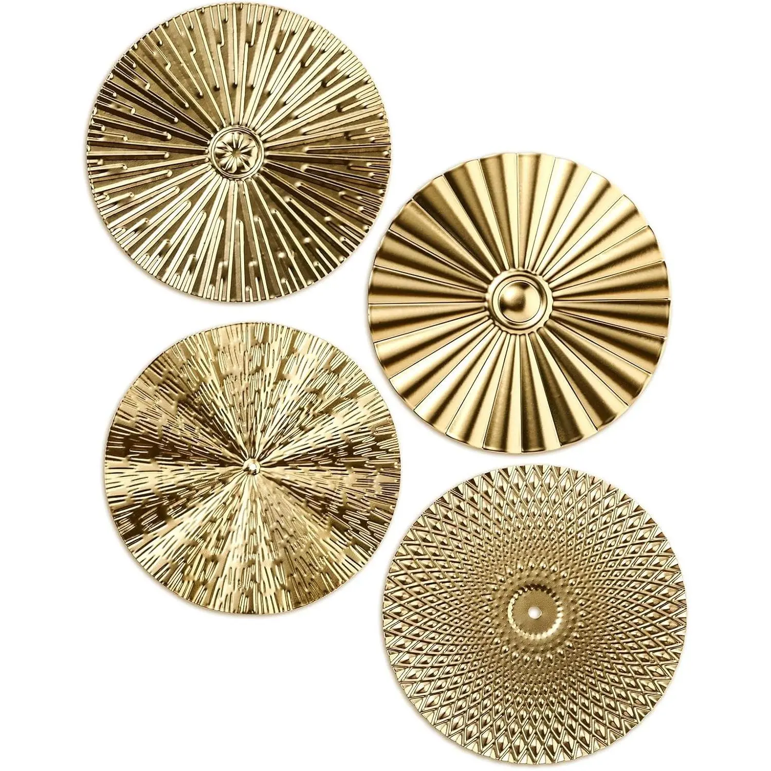 4 Pcs 12 Inch Gold Metal Sunburst Wall Art Decor | Modern Sculpture Hanging Artwork, Metallic Finish, Lightweight, Easy Installation, for Home Living Room Bedroom Office Bathroom GiftGift