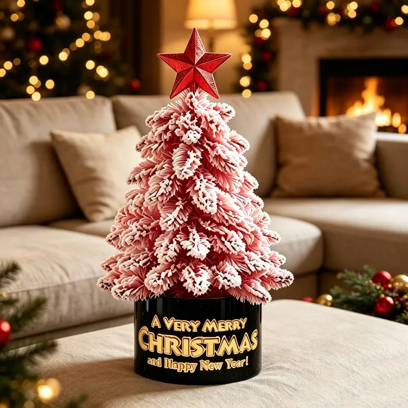 A sweet, girly pink 60cm Christmas tree ornament with snowflake decorations and a simulated snow effect, durable and reusable, suitable for Christmas home and office desktop decorations, garden and shop window displays, and an ideal gift choice.