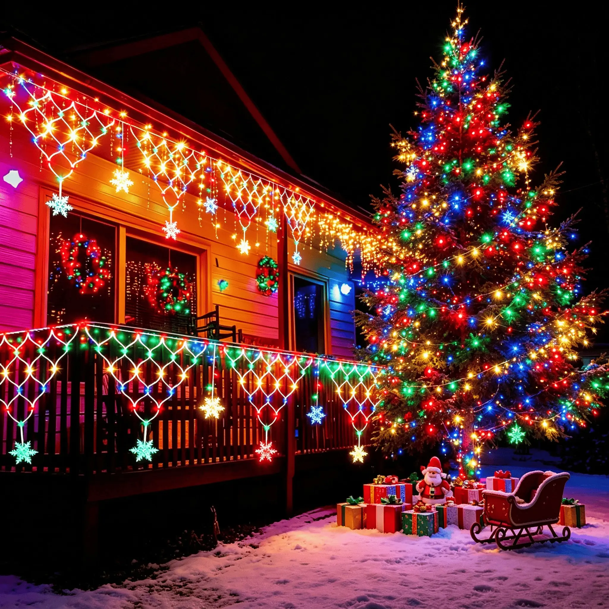 Solar Triangle Net Christmas LED String Lights, Outdoor Snowflake Decor Hanging Lamp, 8 Modes, for Bedroom, Courtyard, Porch, Balcony, Wall Decoration