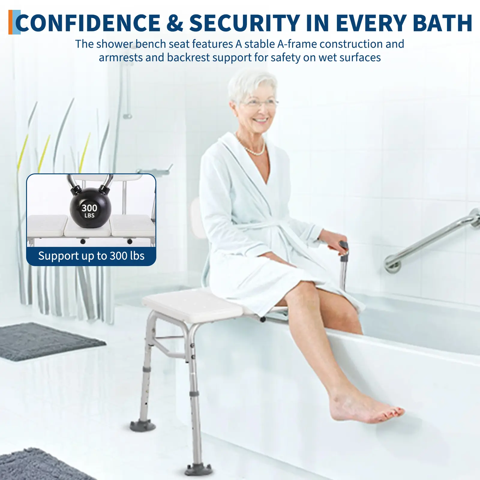 Adjustable Step Stool with Handle - 8.5-16.5 Inch Height. Non-Slip Platform. 450 lbs Capacity - Sturdy Bedside & Bathroom Safety Rail for Elderly. Adults & Disabled - Easy Assembly. Mobility Aid