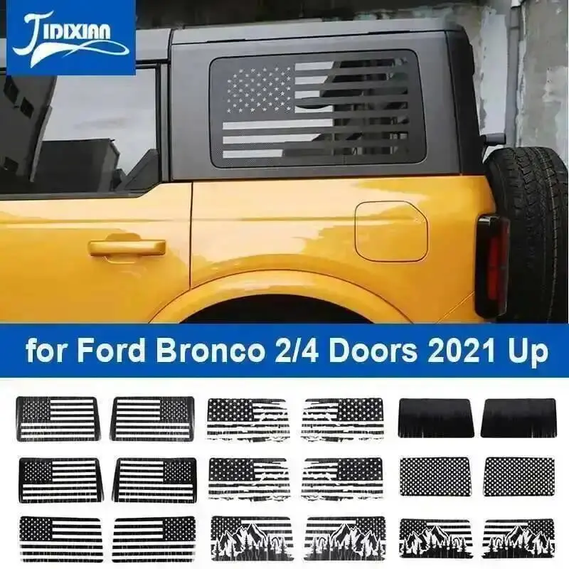 JIDIXIAN Rear Window American Flag Decal Set for Ford Bronco 2021-2026, Easy-Install PVC Car Exterior Accessories with Vivid Look
