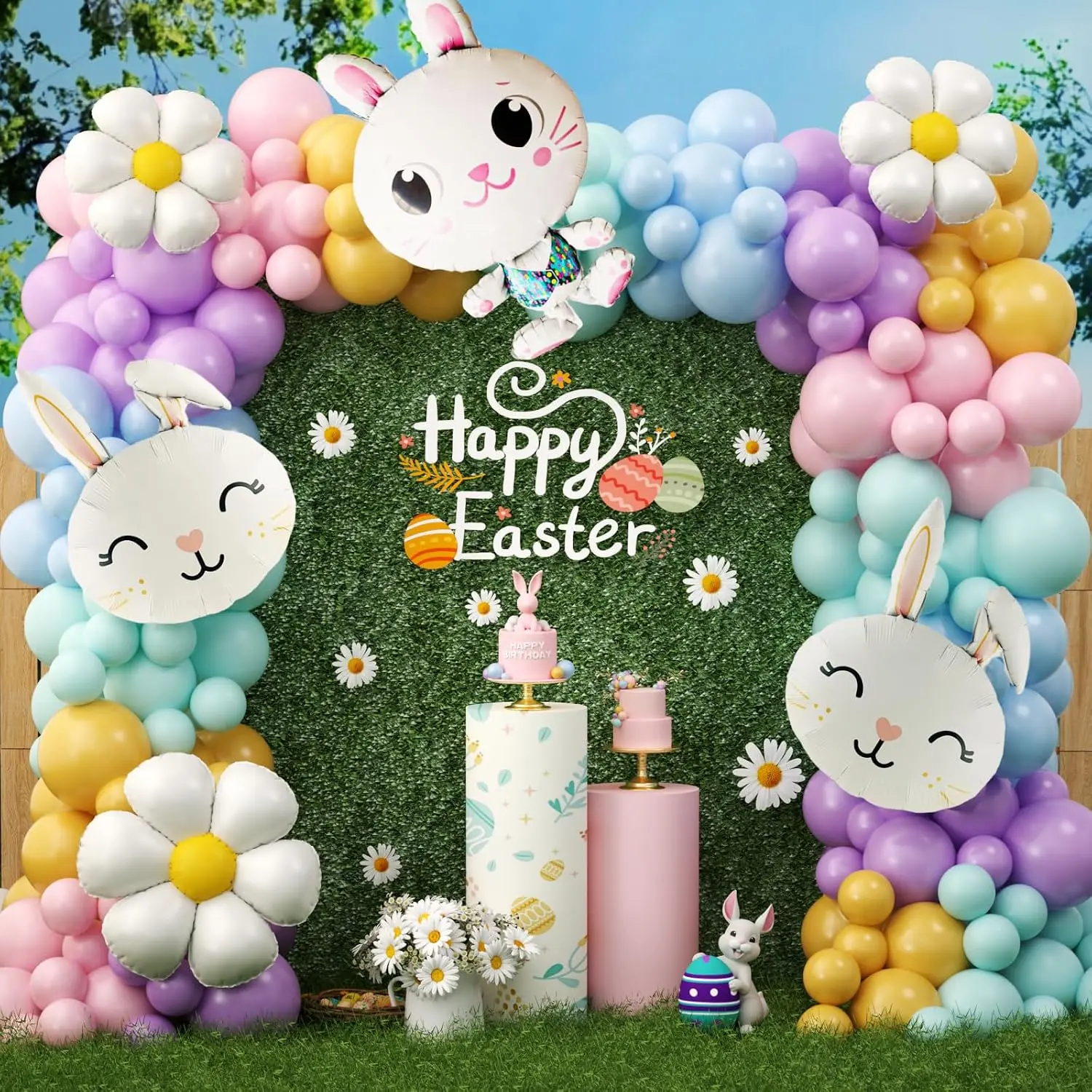 188 count Easter Balloon Arch Kit with Soft Ear Bunny Daisy Foil Balloons, Macaron Easter Balloon Garland for Spring  Shower Easter Party Decorations