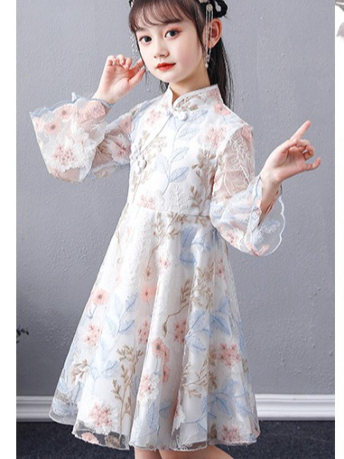 NewSummer Princess Dress for Girls Featuring New Chinese Style Jacquard Embroidery Mesh Elegance Traditional Hanfu