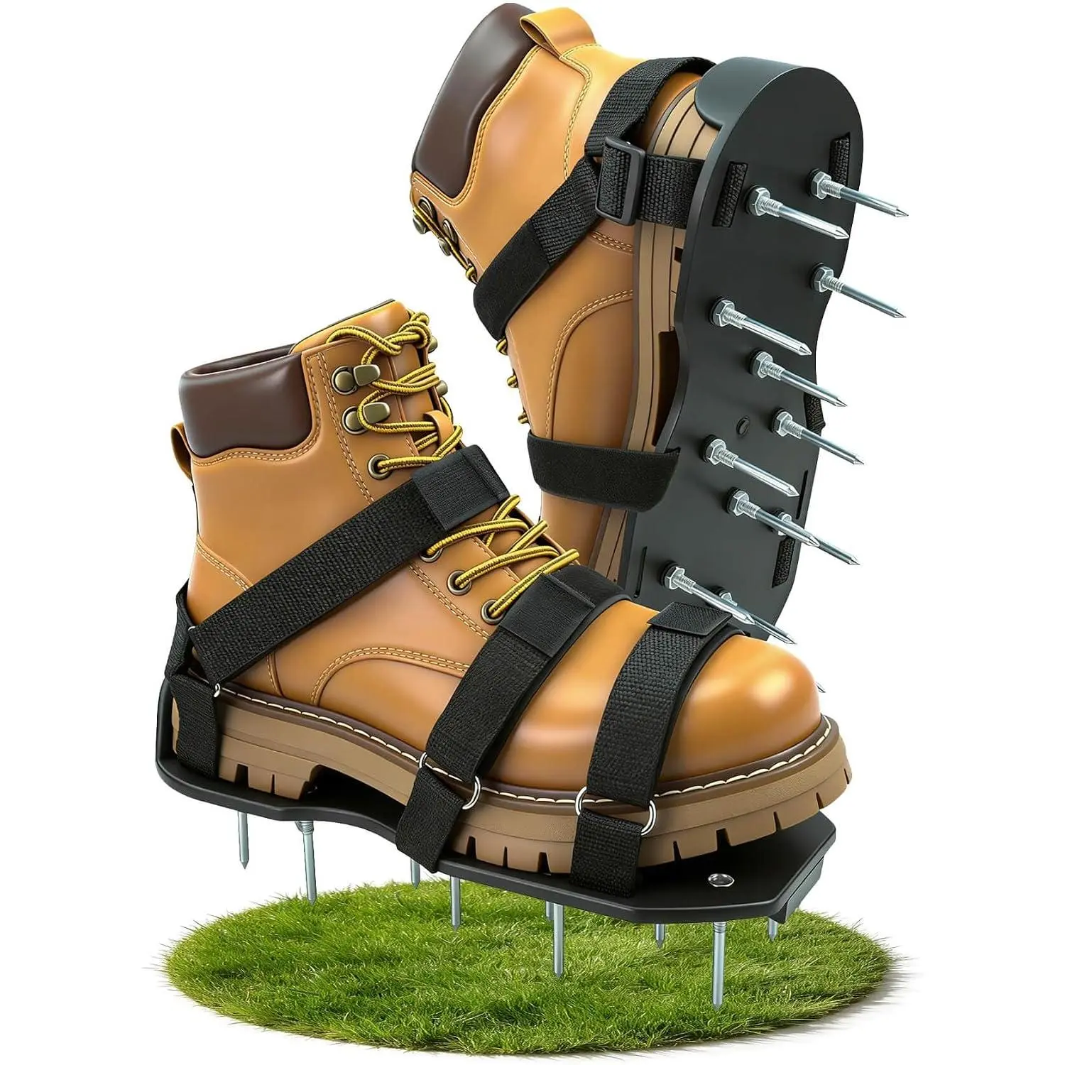 Lawn Aerator Shoes, Soil Aerator Lawn Tool with Dual Hook & Loop Straps for Effectively Aerating, One Size Fits All Free-Installation Lawn Shoes Lawn Dethatcher for Yard Garden Patio Grass