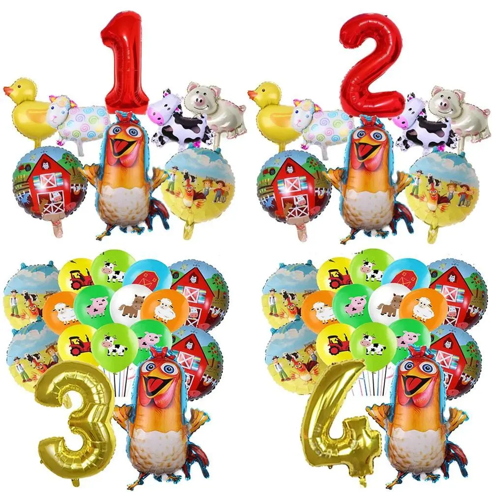 Farm Animal Balloons Set Mini Cow Sheep Duck Pig Balloons Barnyard Balloon Kids 1-9th Birthday Farm Animal Theme Party Decors