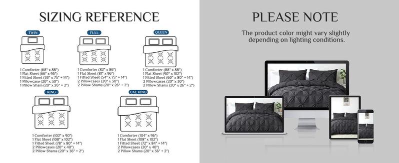 Queen Comforter Set of 7 Pieces-Bed in a Bag for Queen Size, All Season, Pintuck Bedding with Comforter, Flat Sheet, Fitted Sheet, Pillowcases and Shams, Black