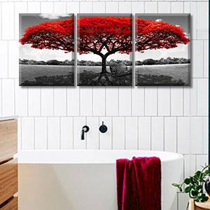 Tree of Life Canvas Wall Art for Living Room 3 Piece Red Tree Pictures for Bedroom Wall Decor Black and White Nature Scenery Painting Prints Modern Home Artwork Framed 12x16 Inch