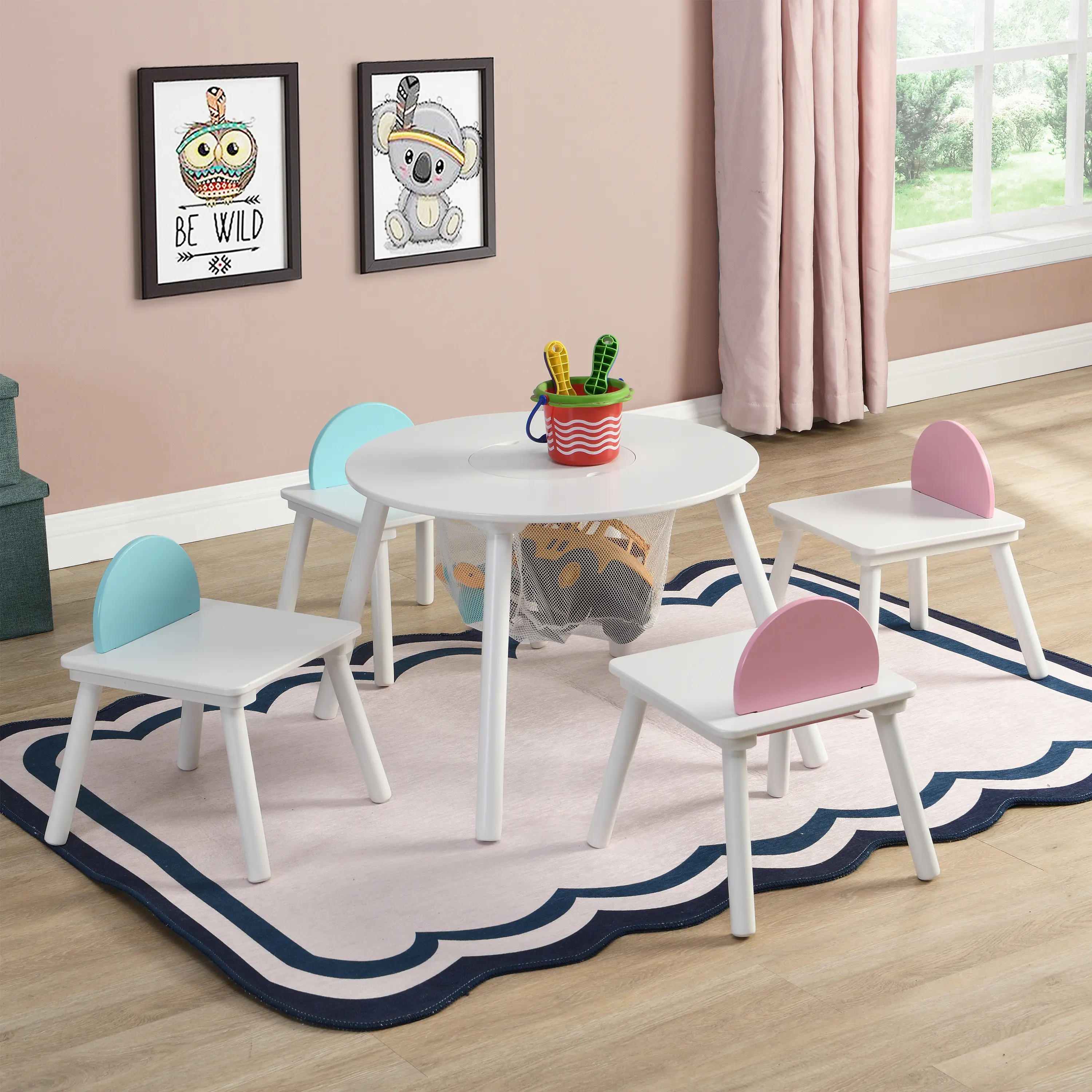 ARCH Children's Panel Table and 4 Chairs Set, Kids Wooden Activity Desk with 4 Chairs, Toddler Play Table for Arts, Crafts, Snacks, Homework, Daycare, Preschool, Classroom, Home, Easy Assembly, Sturdy Construction, Natural Finish, Dining Room Chairs
