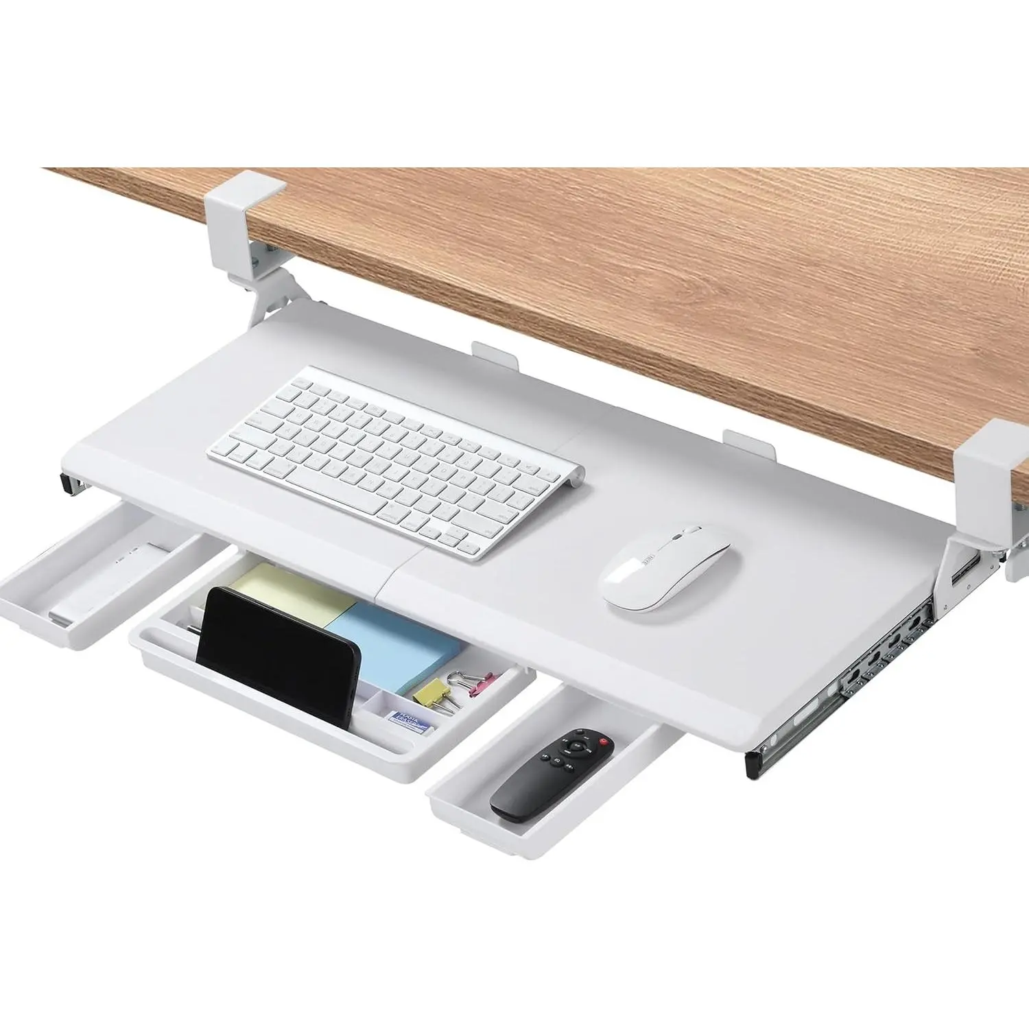 Keyboard Tray Under Desk, Pull Out Keyboard & Mouse Tray with C-clamp, Ergonomic Desk Keyboard Tray Slide Out, Pull Out Platform Drawer for Home and Office(White)