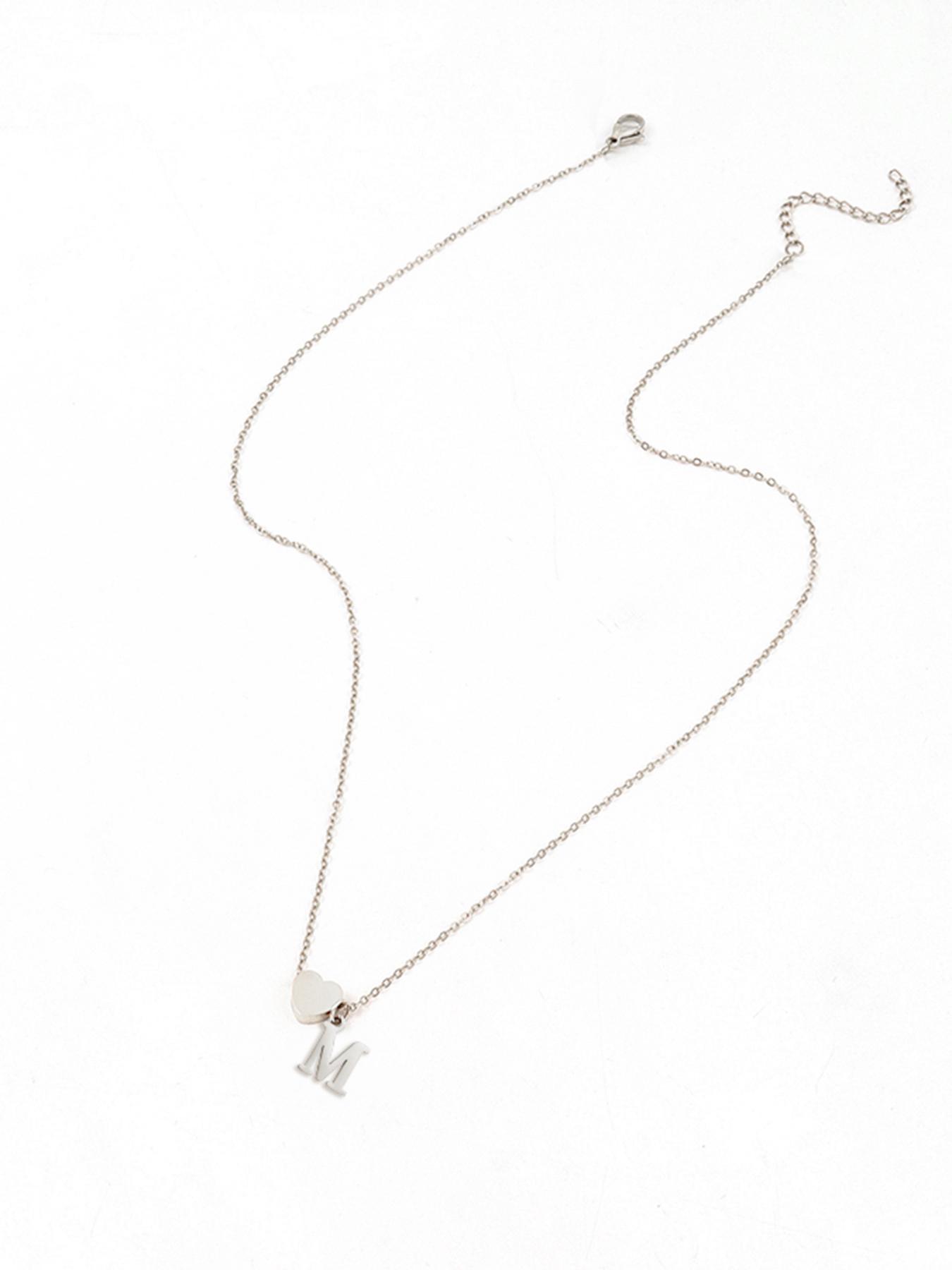 Letter & Heart Charm Necklace Initial for Women, Classic Jewelry for Girls Gift, Fashion Jewelry for Party, Daily Clothing Decor, Exquisite Chain Jewelry for Gift