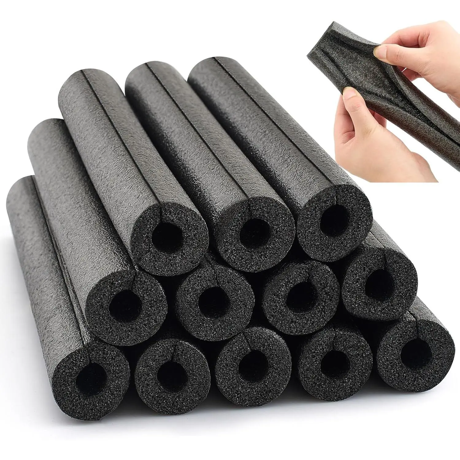 12 Pcs 1 Feet Pre Slit Pipe Insulation Foam Tube Pool Noodles Swim Noodles Insulating Water Pipe Heat Preservation Pipe Covers for Outdoor Winter Freeze Protection Black 1/2 Inch
