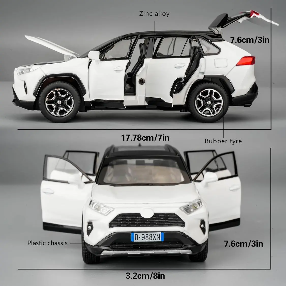 Model Car 1/32 RAV4 Alloy Diecast Collectible Toy Car with Light and Sound Toy Vehicle Door Can Be Opened for Boys Kids Toddler