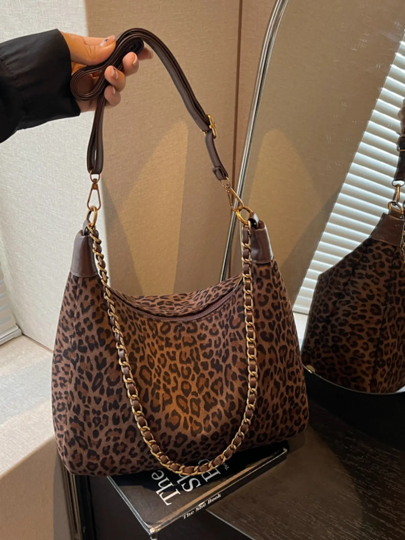 Autumn Winter New Retro Leopard Print Hobo Bag, Large Capacity PU Leather Crossbody Shoulder Bag, Adjustable Strap, Multicolor Options