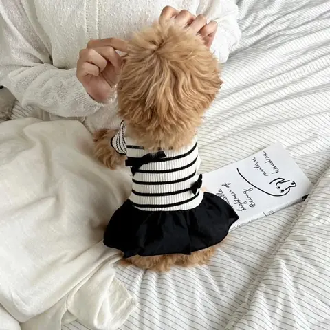 Striped Short-sleeved Dog and Cat Vests, Puppy Clothes, Summer New Style Cute Dresses, Teddy, Pomeranian, Yorkshire Terrier, Pug, Poodle Pet Clothes