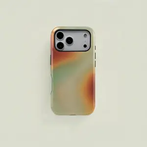 Orange Gradient Pattern Phone Case, 2-in-1 Dual-Layer Shockproof Protective Cover for iPhone 17 16 15 14 13 12 11 Pro Max & Plus, Samsung Galaxy S25 S24 S23 Ultra, Stylish Durable Phone Case