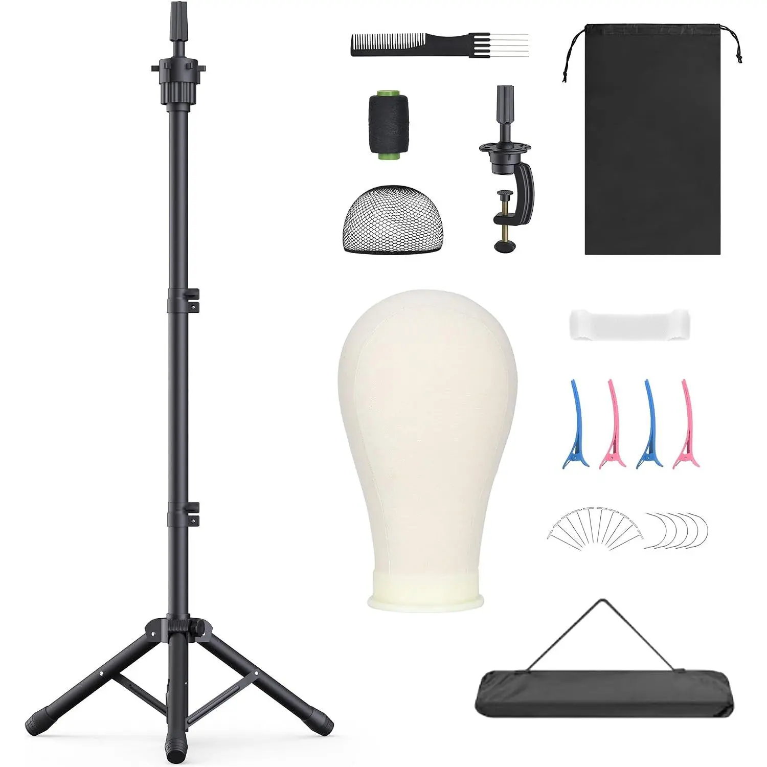 Wig Stand with  50 Inches, Wig  Stand with 22 Inches Mannequin , Height Adjustable Metal Tripod Wig Stand, Manikin  Set for Wigs Display Making Hair Weave and Styling