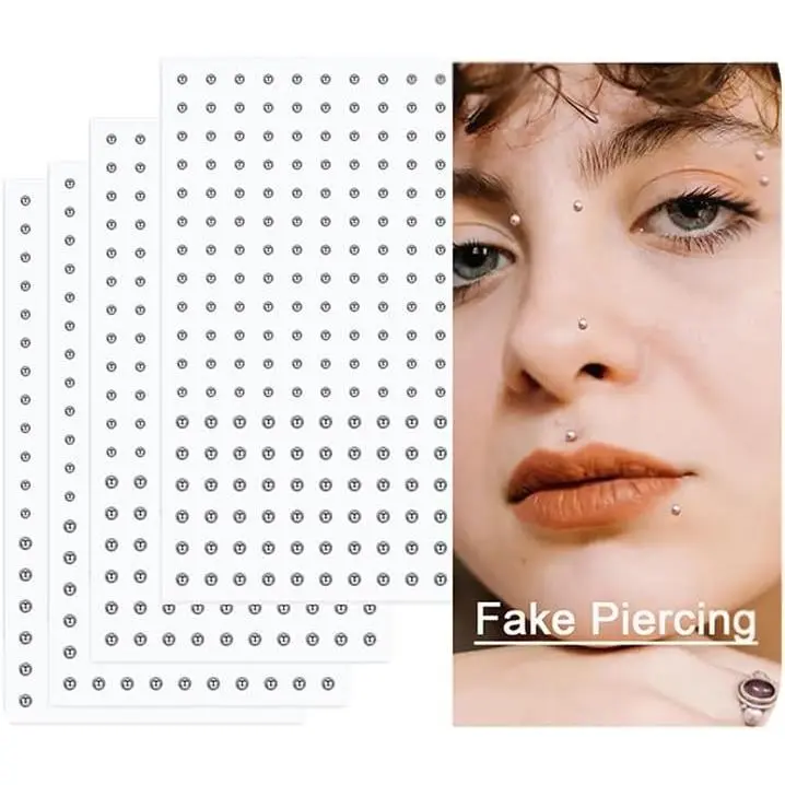 Fake Piercings Nose Ring Eyebrow Lip Ring Labret Studs Adhesive Face Jewelry(Gift)