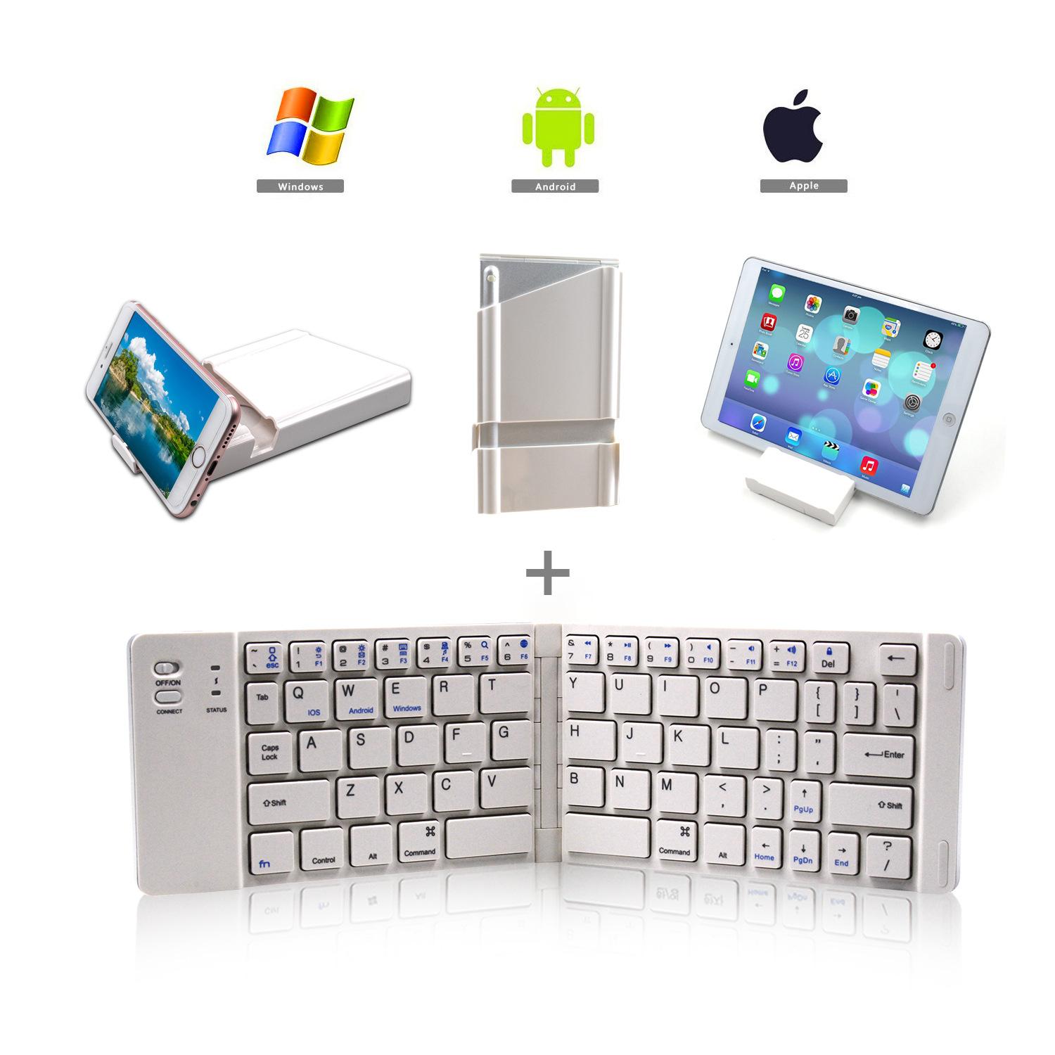 BKC158 Foldable Bluetooth Keyboard with Metal Bottom Case Portable Wireless Multi-Functional Business Gift for Mobile Phone Tablet