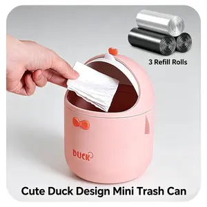 IBEQUEM Cute Pink Desktop Trash Can with 90 Bags |   Mini Countertop Bin with Lid for Bedroom Office Kitchen Vanity