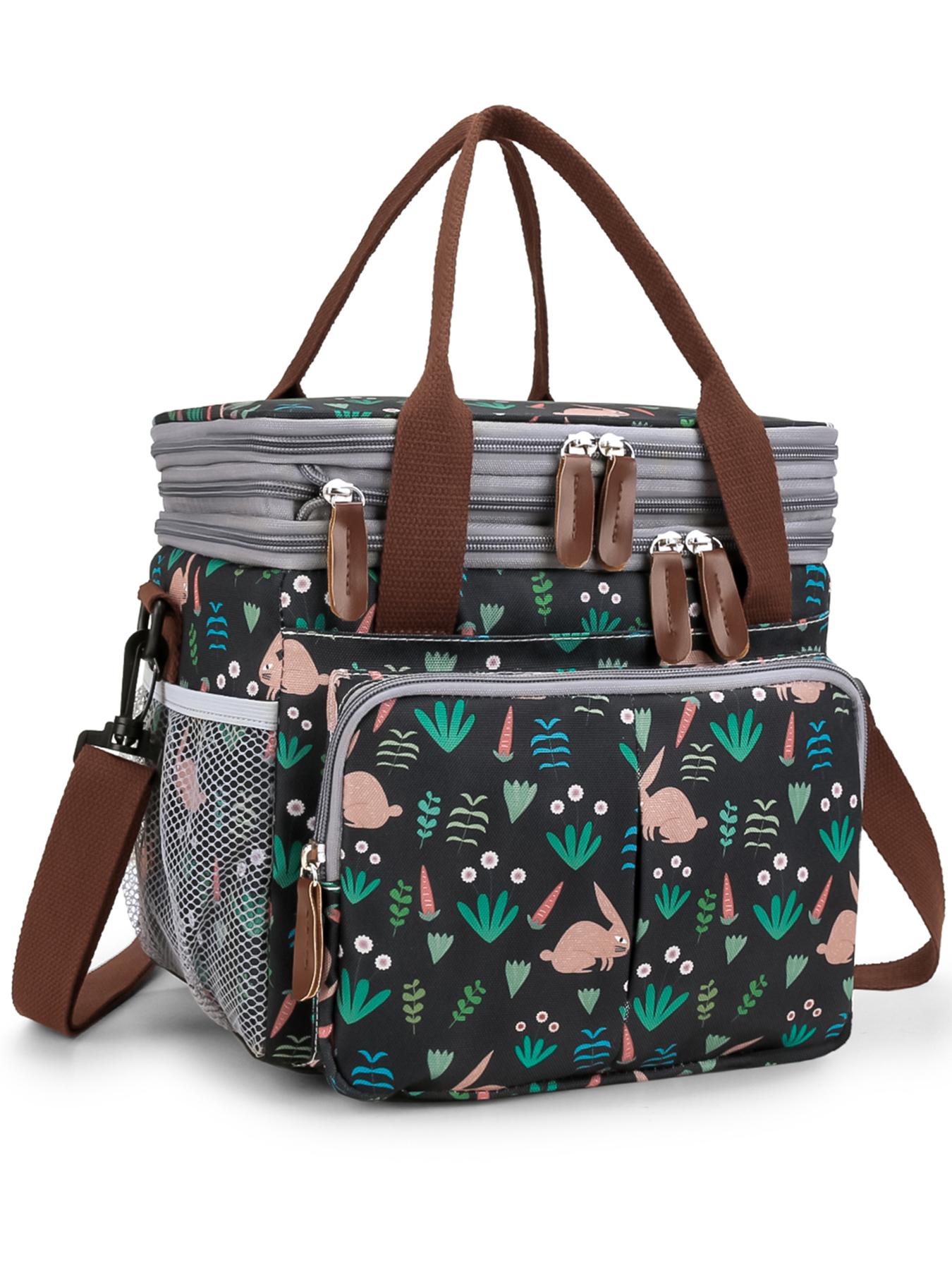 Fashionable All Over Print Lunch Bag,  Lunch Bag for Women, Summer Large Capacity Waterproof Lunch Bag with Adjustable Strap & Pocket, Lunch Box Cooler Bag for Outdoor As Gift for Fall 2024, Fall Outfits, Fall Freshness