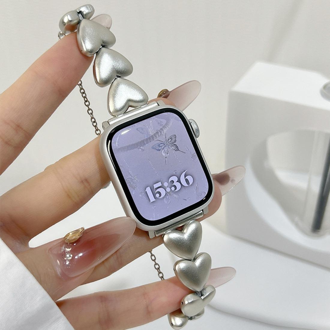 Stylish Love Apple Watch Band for Women, Solid Metal Bracelet Strap, Luxury iWatch Band Compatible with Series 10/9/8/7/6/SE, Elegant Jewelry Watch Band for Daily Outfit & Party Look