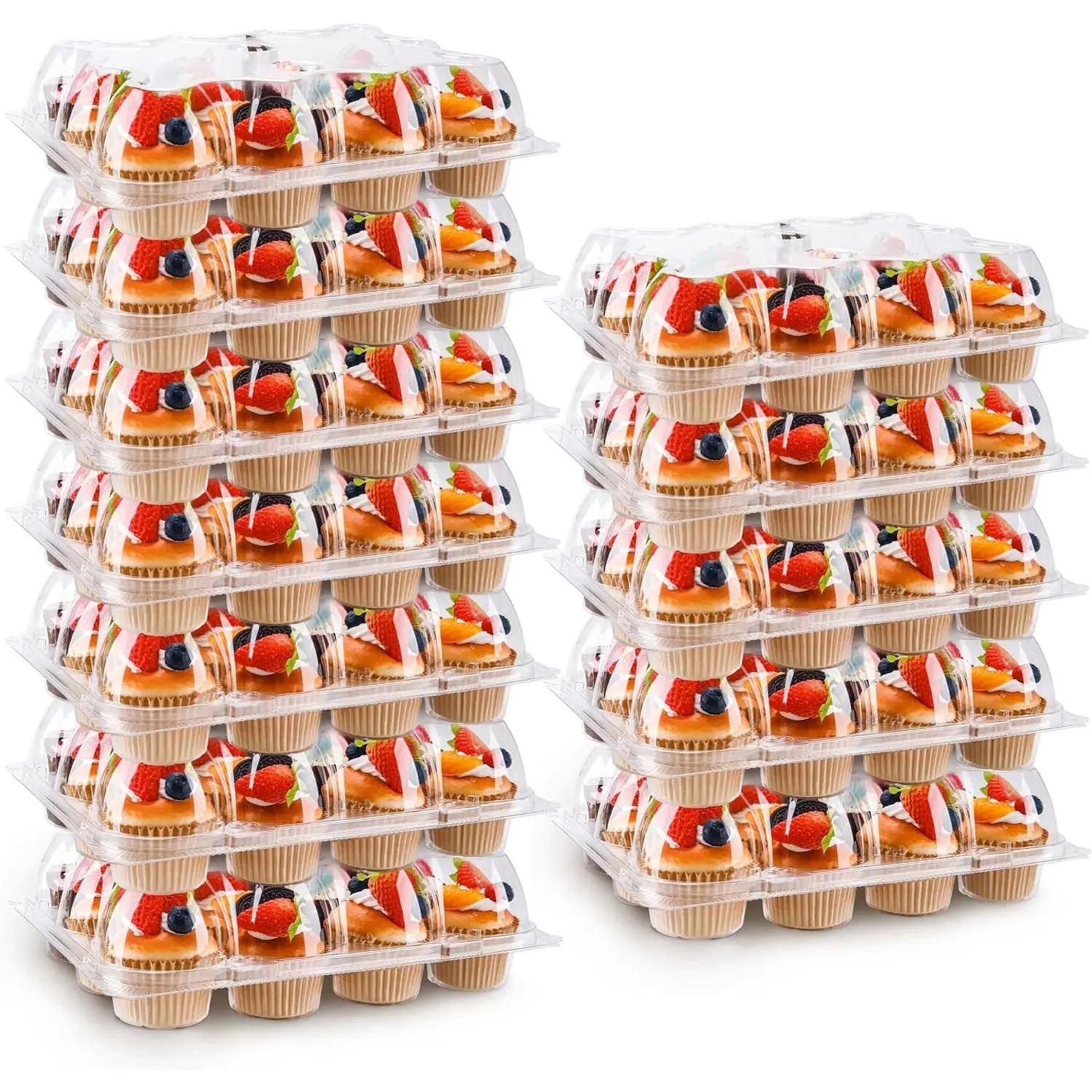 12 Count Cupcake Containers 12 Pack Cupcake Holders with Detachable Tall Dome Lids Clear Plastic Stackable Cupcake Boxes for 144 Cupcakes, BPA Free, Standard Size