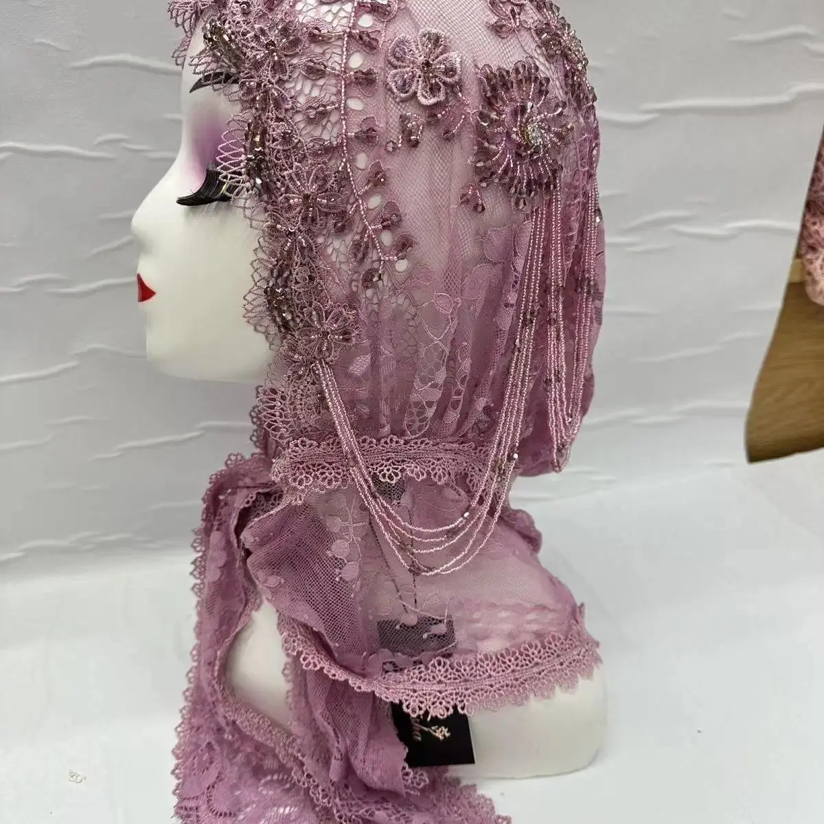 Muslim Women's Hijabs Black Grey with Beading Ramadam Headscarf  Evening Party Luxury Kufi Scarf Dubai Turban Islam Hat