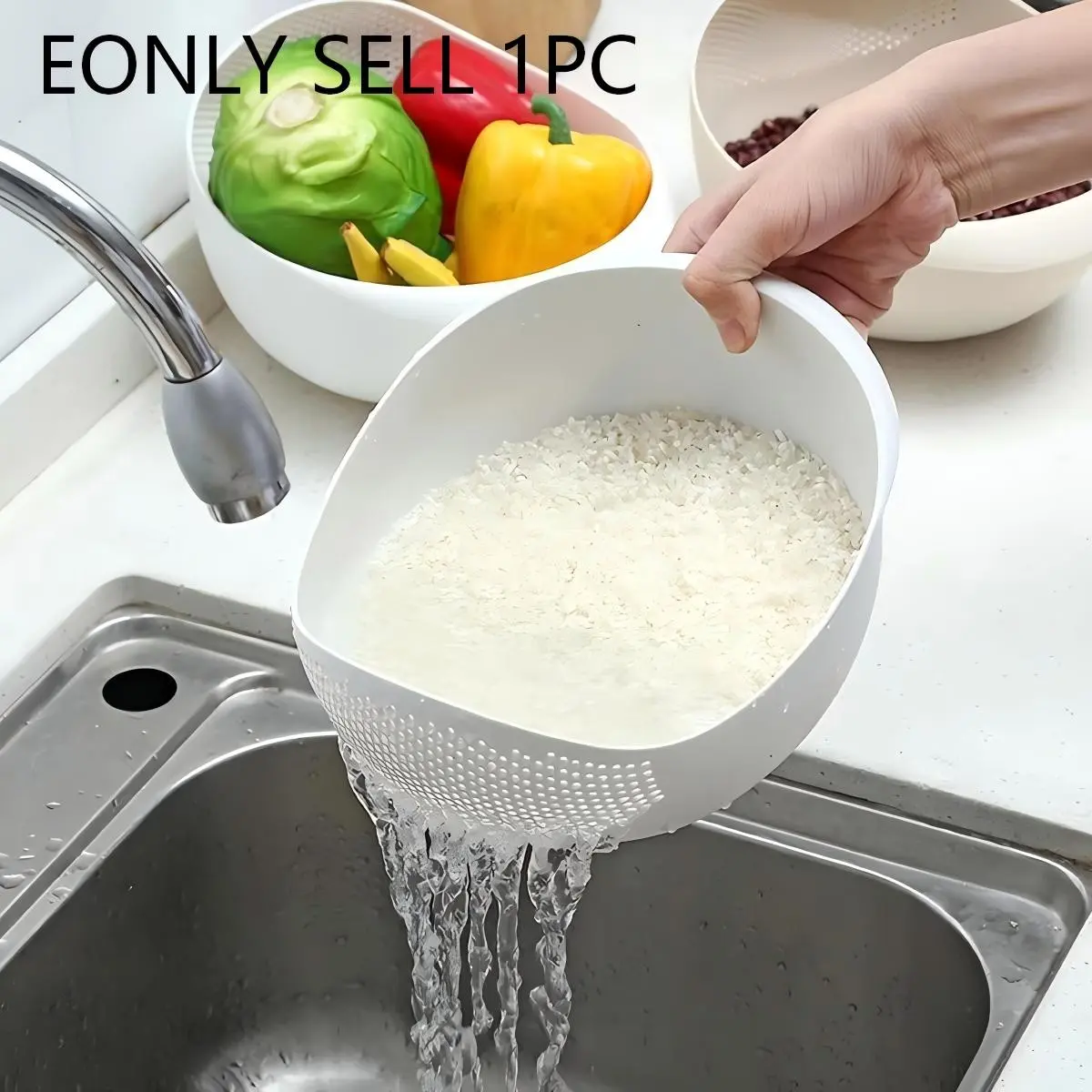 Rice Washer, Rice Colander, 1 Count Rice Washing Sieve, Vegetable Fruit Washer, Multifunctional Kitchen Strainer Bowl for Home Use, Kitchen Strainer Utensils, Kitchen Accessories, Utensils, Plastic Colander