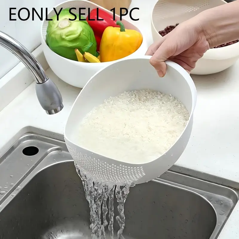 Rice Washer, Rice Colander, 1 Count Rice Washing Sieve, Vegetable Fruit Washer, Multifunctional Kitchen Strainer Bowl for Home Use, Kitchen Strainer Utensils, Strainers and Colanders, Kitchen Accessories, Utensils, Plastic Colander